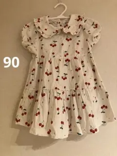 さくらんぼ柄 フリル襟 ワンピース 90cmのサムネイル