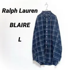 90s ラルフローレン BLAIRE 長袖シャツ L グリーン チェック BD