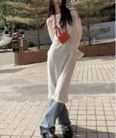 ［ほぼ未使用］　白ワンピース　レース透かし