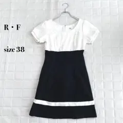 【R・F】レース切り替えワンピース size38 バイカラー 半袖 フォーマル