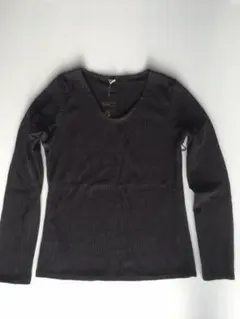 【冷房対策ホカホカニット】スーパーストレッチニット  Vネック  黒★