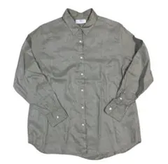 【美品・汚れなし】UNIQLO 長袖シャツ グリーン 麻100% XLサイズ