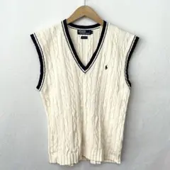 ポロバイラルフローレン コットン ケーブルニット ベスト ポニー刺繍 L