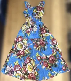 フラワープリント マキシドレス 青色