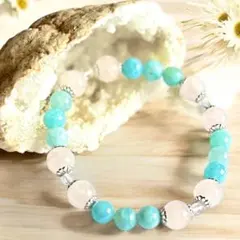 天然石手作りブレスレット〜ローズクォーツ×アマゾナイト〜17cm