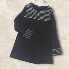 チュニックカットソー　ボーダー　黒　無地　ゆったり　綿ブレンド　日本製　伸縮性