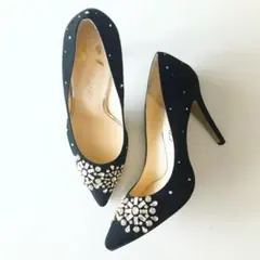 25.5㎝　ビジュー付き黒ハイヒールパンプス