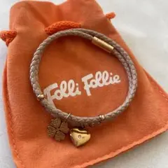 【良品】Folli Follie チャーム付き 編み込みレザーブレスレット