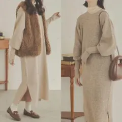 ボリューム袖ニットワンピース