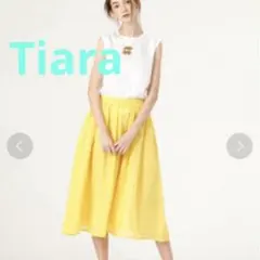 【Tiara 】未着用タグ付きボイルギャザーミモレスカートゴムウエストフレアーMのサムネイル