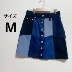 【INGNI】デニムスカート　パッチワーク風　前ボタン　カジュアル　M