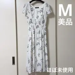花柄 半袖ロングワンピース シフォン フリル 大人っぽい 白