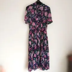 昭和　レトロ　花柄 プリーツワンピース