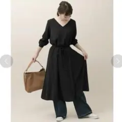 KBF+ ケービーエフ Vネックロングワンピース ブラック 黒