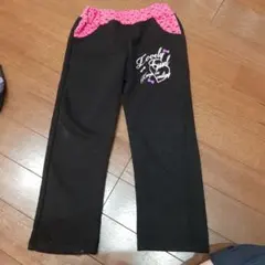 黒とピンクのハートプリント長ズボン　110