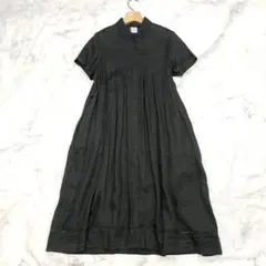 アピースオブライブラリー リネン100 ワンピース レース襟 半袖 黒 日本製のサムネイル