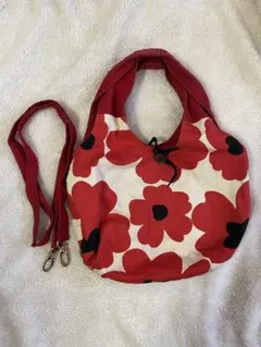 赤と白の花柄バッグ　ハンドメイド