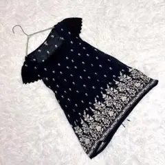 《ケテル》ネイビー 花柄 半袖チュニック (M)