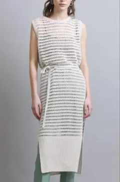 BATONER バトナー　シースルー・メッシュコットンワンピース