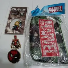 MARVEL舟形ポーチ・アベンジャーズマイティーソー・スパイダーマンピンズセット