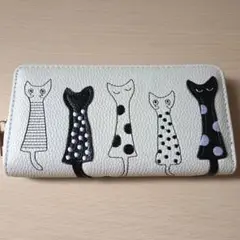 猫デザイン 長財布 ホワイト
