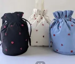 黒 ビーズ刺繍 巾着バッグ