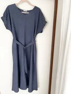 GLACIER Vネック ウエストベルト ワンピース ネイビー ロング 新品 L