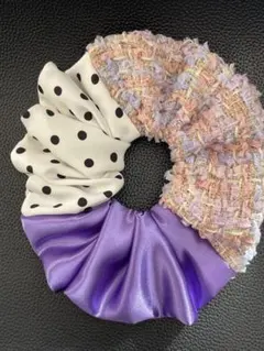 ピンクツイードドットミックスシュシュ