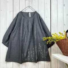 新品 パネル刺繍 ブラウス チュニック コットン ブラック M〜Lのサムネイル