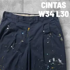 CINTAS ペンキ加工 ワークパンツ ネイビー W34 L30のサムネイル