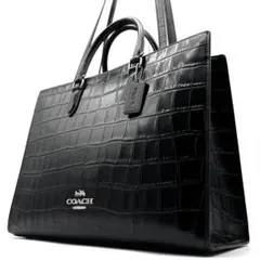 美品 コーチ マギー トートバッグ クロコ型押し レザー 肩掛け A4可 黒