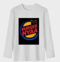 バーガーにゃー白色ロンT！数量限定XLサイズ！猫好き必見！パロディオマージュ