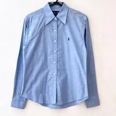 RALPH LAUREN 長袖シャツL水色刺繍 ラルフローレン　綿　青　中古