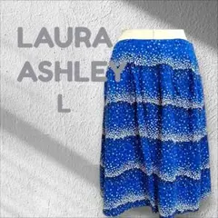 ローラアシュレイ ひざ丈スカート 春夏コーデ フレア ドット柄 L ブルーのサムネイル