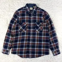 70s Sears ネルシャツ M 15 1/2 ネイビーチェック ナイロン素材