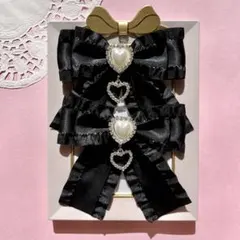 【ハンドメイド】黒色フリルリボン ヘアクリップ 量産型 地雷系 ゴシック 推し活