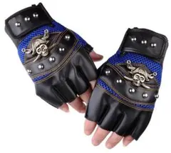 青 夏用 バイクグローブ メッシュ パイレーツ 骸骨 サイクリング コスプレのサムネイル