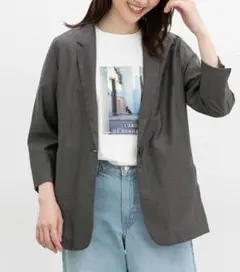 Honeys ハニーズ／8分袖シアーテーラードジャケット　グレー　スミクロ　L