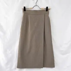 【ユニクロ】チェックナロースカート(S)タイト　ミモレ丈　ブラウン系