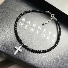 ☆クロスチャームアンクレット☆ブラックカットビーズ20センチ☆