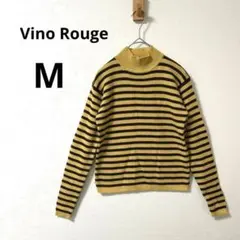 美品 VinoRouge M リブ タートルネック ボーダー ニット イエロー