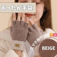 ベージュ 指なし 手袋 ニット 防寒 レディース 冬用 通勤 通学 防風保温手袋