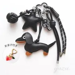 ★おまけ付き★ じゃらじゃらキーホルダー ダックスフンド×サイコロ 黒 ブラック