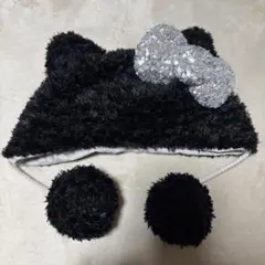 猫耳付き黒帽子 スパンコールリボン キティ