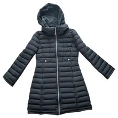 黒 ロングダウンコート 細見え フード付 9AR 通勤 きれいめ クロスプラス