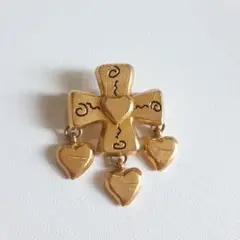 b46/　ブローチ　クロス　ハート　金色　マットゴールドカラー　ビンテージ