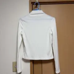 リブニット タートルネック 長袖トップス ホワイト シンプル 韓国風