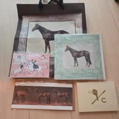 競馬　上質紙袋　メガネ拭き　ポストカード　レターセット　メモ帳　セット売りのサムネイル