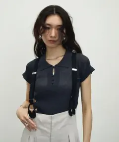 Lutim by u シャーベットタッチポロ襟ランダムリブトップス