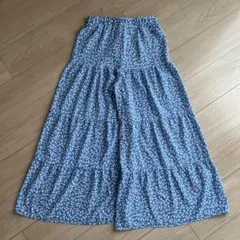 青 花柄 ティアード ガウチョパンツ